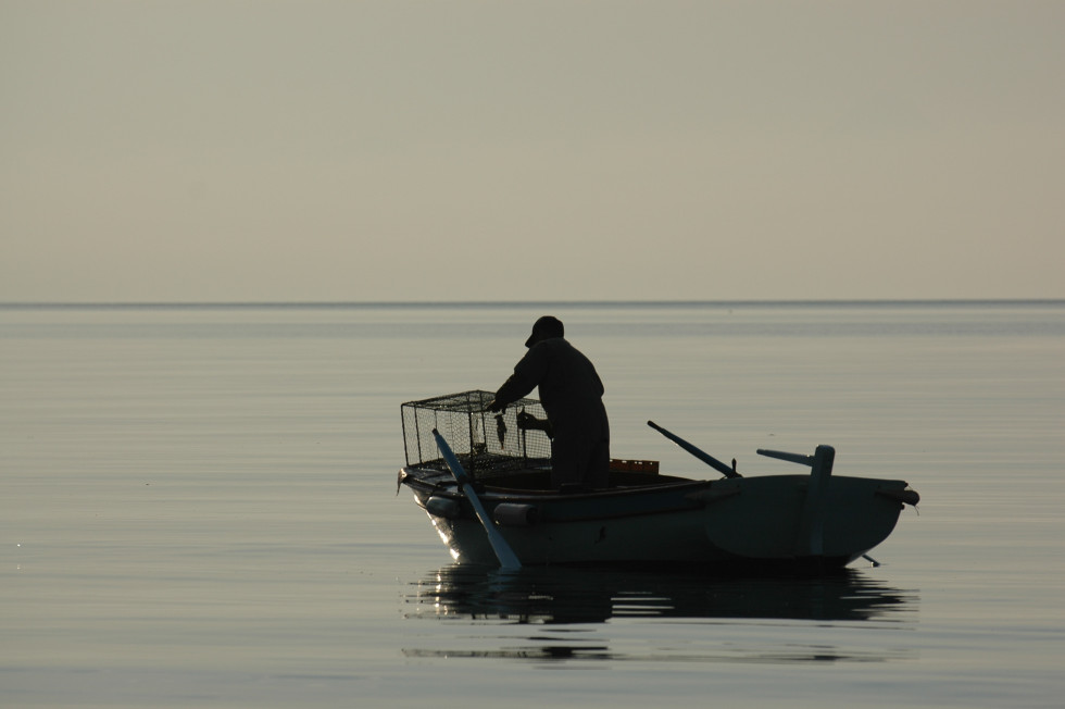 Pogled na ribiča, ki lovi ribe. 