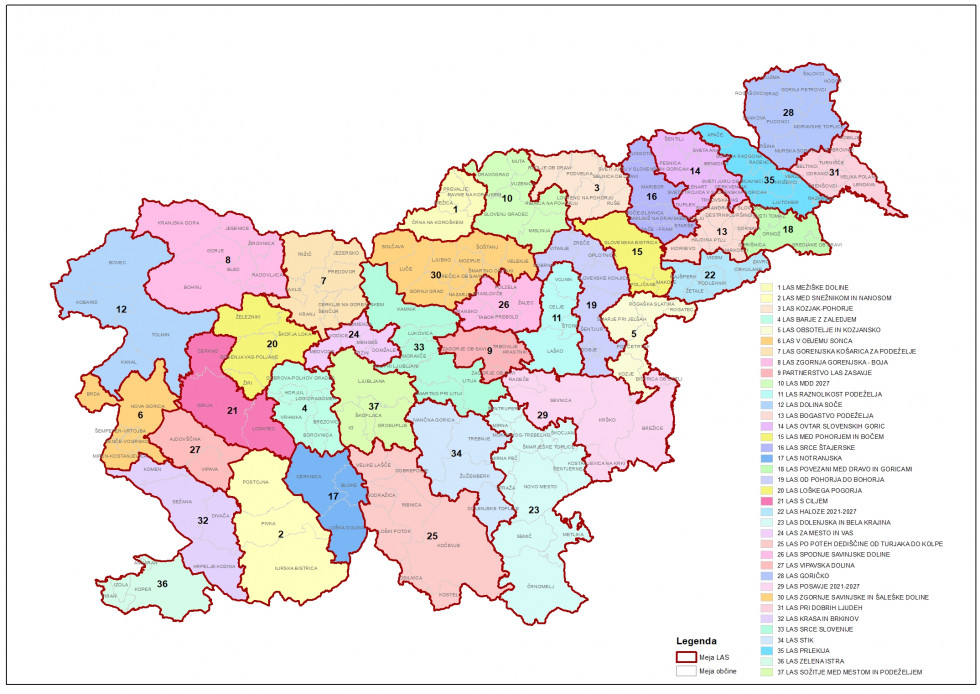 Zemljevid lokalnih akcijskih skupin 2023-2027