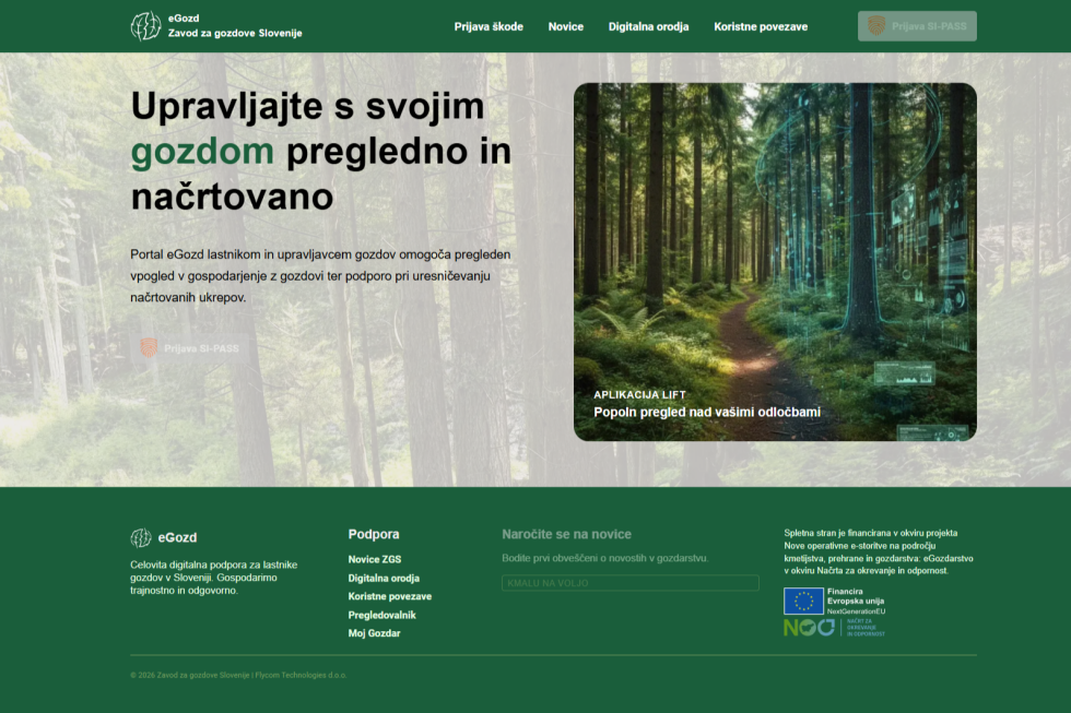 Pogled na spletno mesto. V zgornjem delu je povezava do obrazca za oddajo vloge.