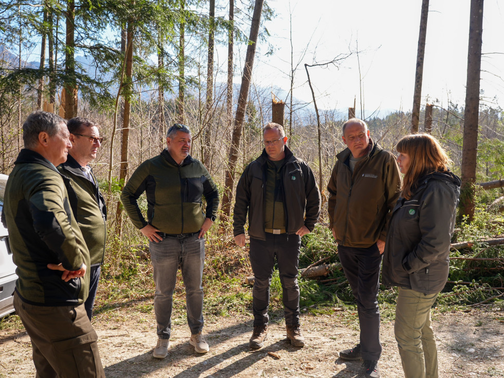 Več oseb stoji in si ogleduje škodo. 