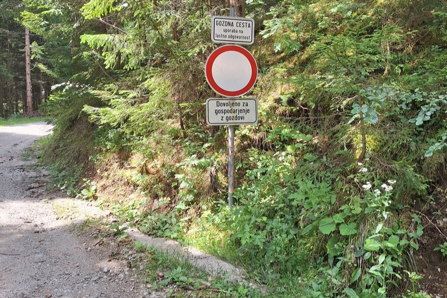 Napis, ki omejuje vožnjo v gozdovih. 