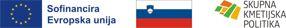 Logotip skupne kmetijske politike, logotip EU, z napisom "Sofinancira Evropska unija" in grb Slovenije.