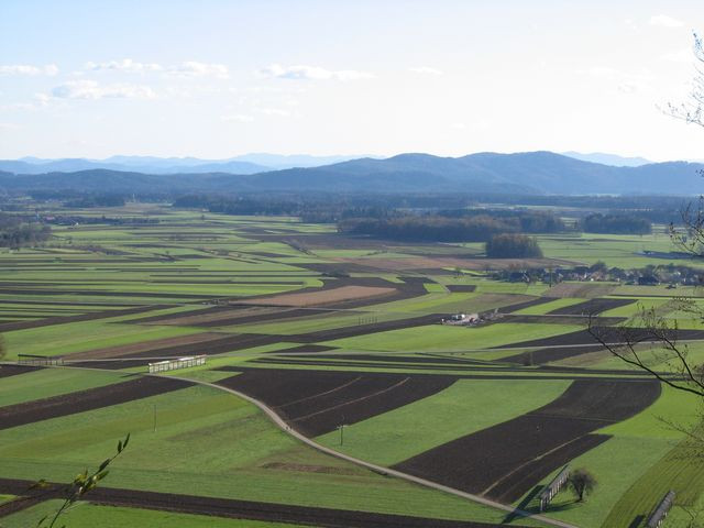 Pogled na kmetijska zemljišča s zraka. 