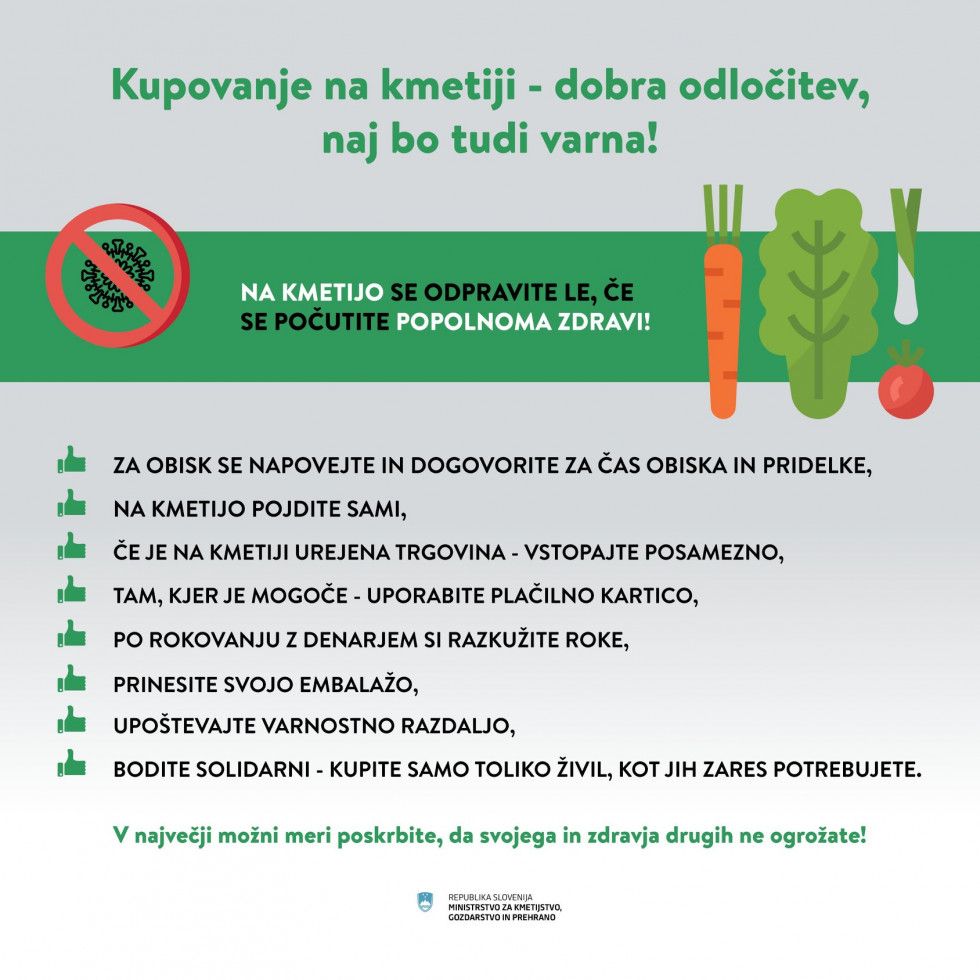 Infoslika z napotki za varno kupovanje na kmetiji 