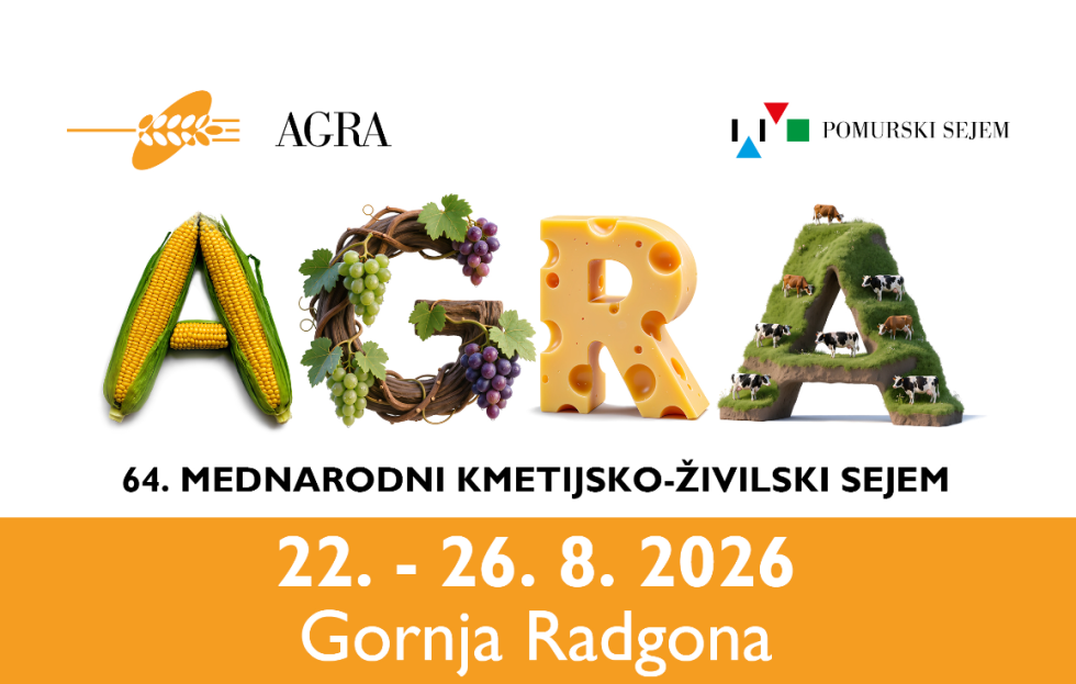 Grafično narisana beseda AGRA, piše mednarodni kmetijsko-živiski sejem, 22. - 26. 8. 2026 Gornja Radgona