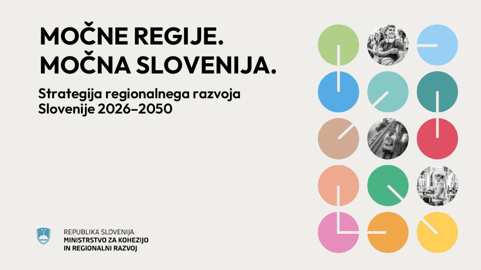 Grafika: Močne regije. Močna Slovenija. Strategija regionalnega razvoja Slovenije 2026 – 2050.