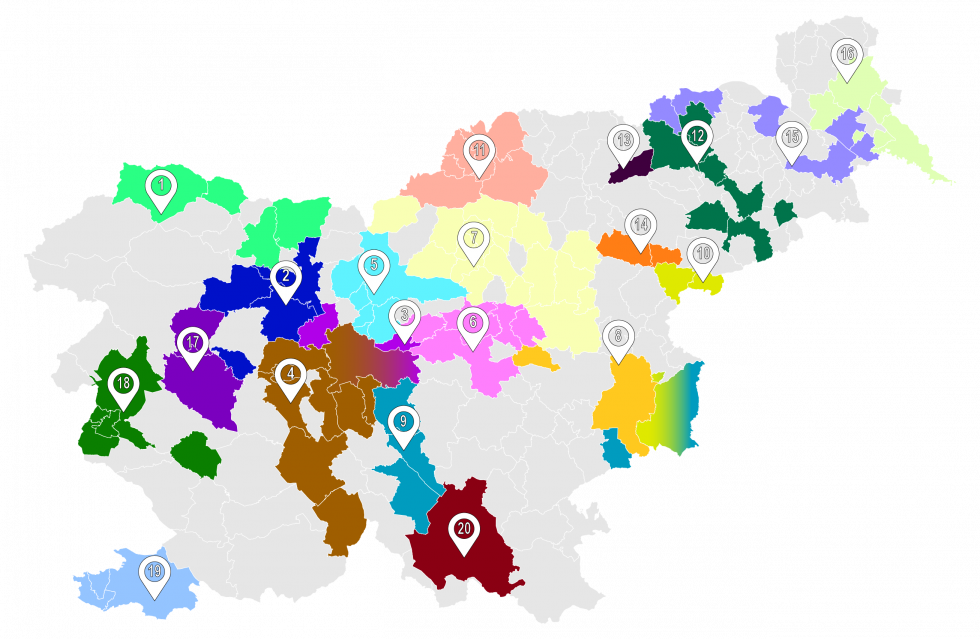 Zemljevid Sloveije z označenimi hidrološkimi območji