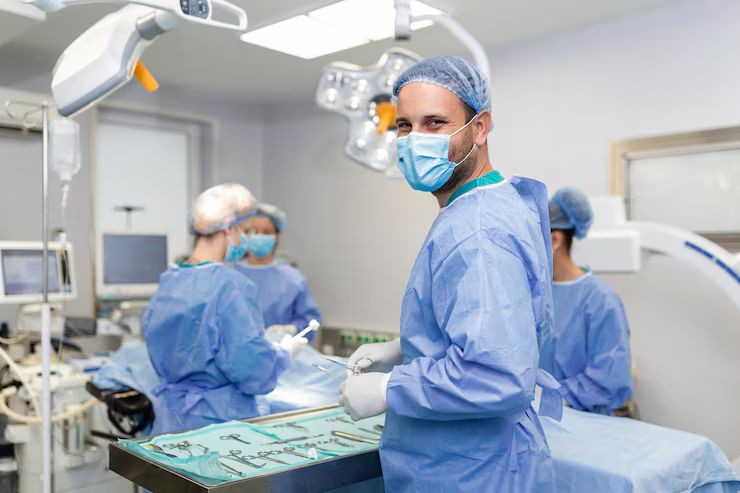 Surgeons in the operating theatre.