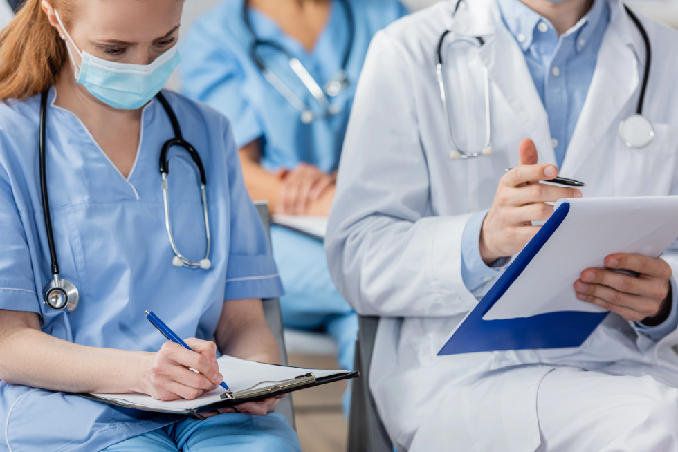 A nurse and a doctor at work.