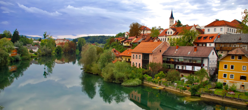 A panoramic view of the city centre of Novo Mesto.