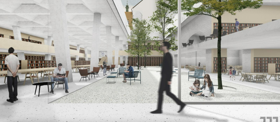 Vizualizacija Center Rotovž, ki zajema Mariborsko knjižnico, Umetnostno galerijo Maribor, Mestni kino, Art Caffe in skupni povezovalni prostor vseh objektov