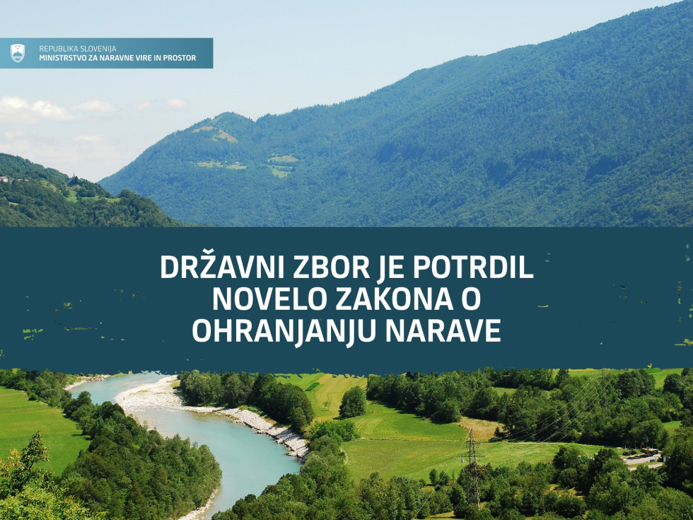 Fotografija Soče pri Kobaridu z napisom Državni zbor je potrdil novelo zakona o ohranjanju narave