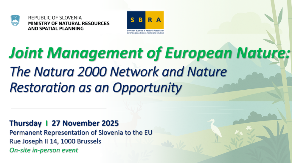 Grafika za dogodek z naslovom v angleščini in logotipi