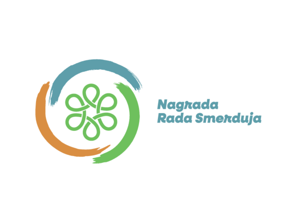 Logotip Nagrade Rada Smerduja - zelena naravovarstvena pentlja z obrobo in napisom
