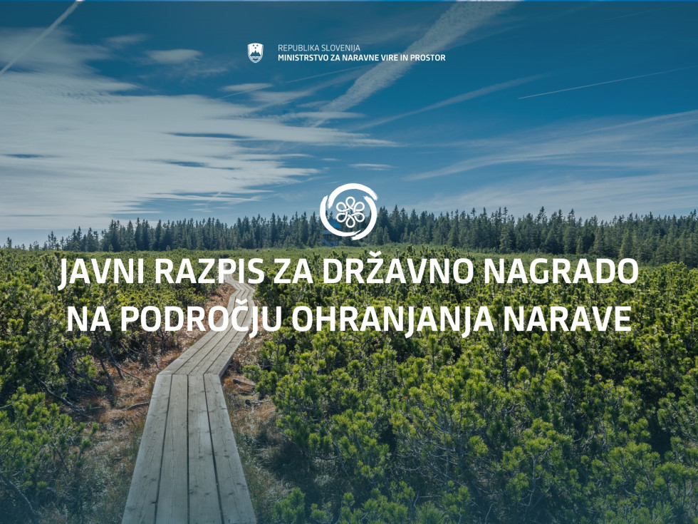Infografika. Napis: Javni razpis za državno nagrado na področju ohranjanja narave