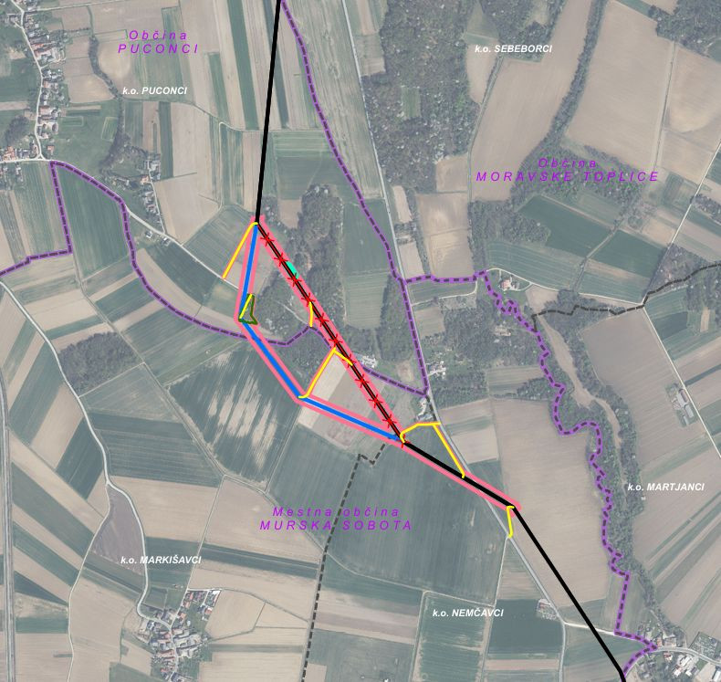 Zemljvid z vrisano varianto poteka daljnovoda.