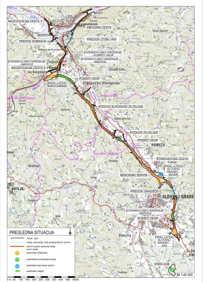 Shematičen prikaz poteka nove državne ceste 
