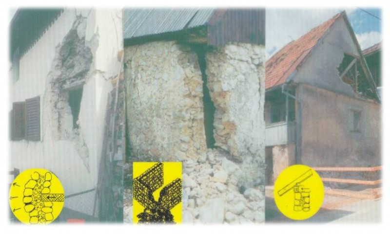 na fotografiji predstavljena različna skoda ki jo povzrovi potres na stavbah 