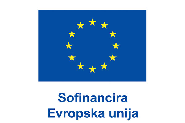 Krog zlatih zvezd na modri podlagi, spodaj napis sofinancira Evropska unija