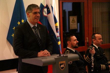 Minister Boštjan Poklukar ob nagovoru 