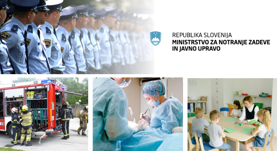 Kolaž slik ljudi, ki opravljajo različne javne poklice.