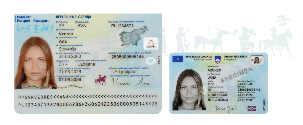 Primerjava podatkovne strani potnega lista in osebne izkaznice.