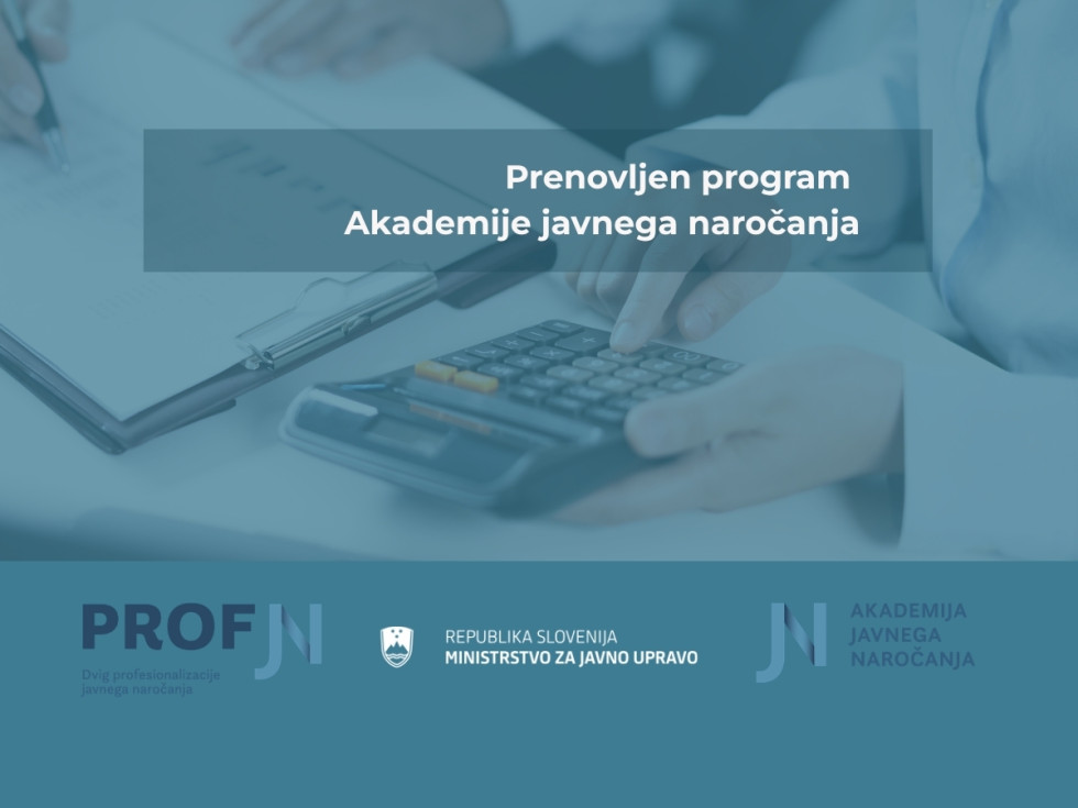 simbolna grafična slika z napisom Prenovljen program Akademije javnega naročanja 