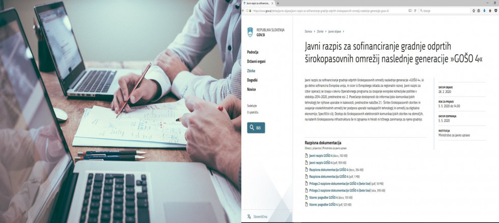 zaslonski posnetek objavljenega javnega razpisa