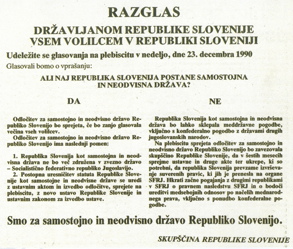Slika Razglasa za udeležbo na plebiscitu