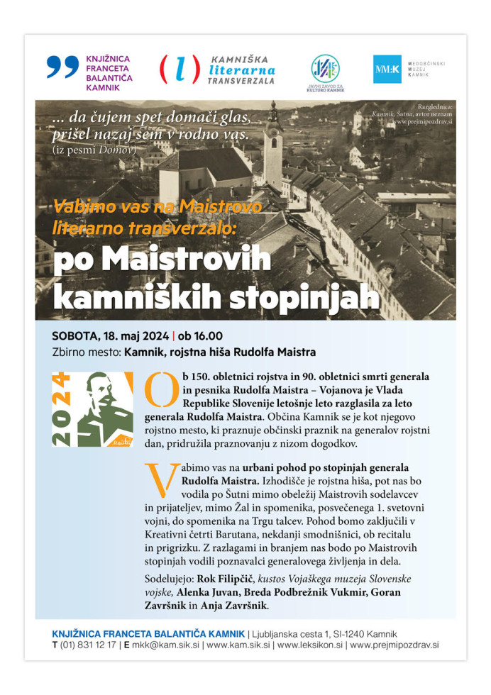 Plakat z besedilom in fotografijo Kamnika