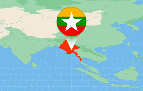 Myanmar Vir Depositphotos (Region map with location of The Republic of the Union of Myanmar)