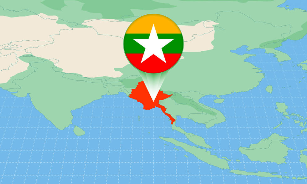 Region map with location of The Republic of the Union of Myanmar