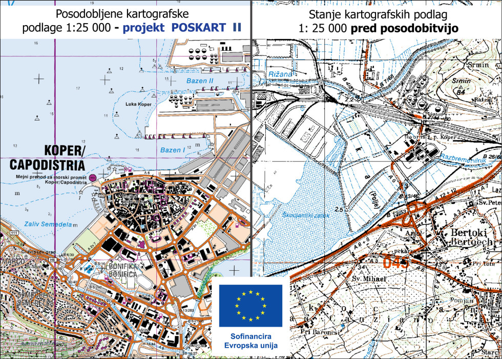 Slika dveh geografskih kart, ena ob drugi.