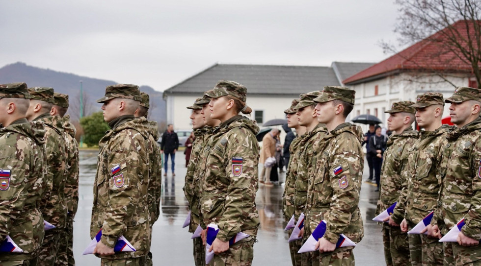 Vojaki v postroju na slovesni prisegi po koncu temeljnega usposabljanja