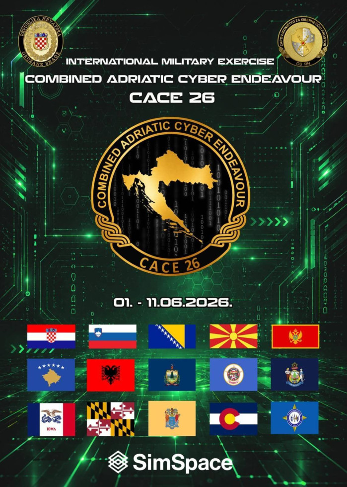 Plakat vaje z logotipom in zastavami držav udeleženk