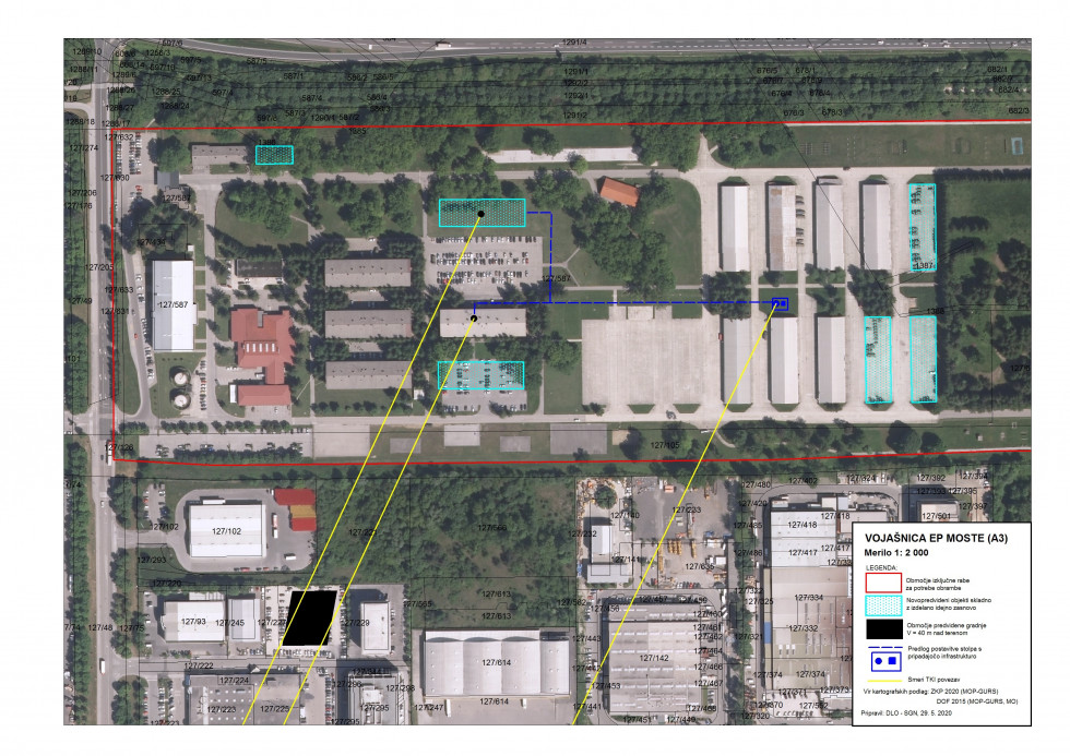 Prikaz predvidenih novih objektov na načrtu vojašnice Edvarda Peperka