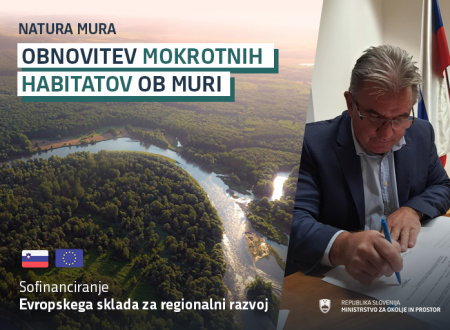 Na polovici slike je fotografija Mure iz višine, na drugi polovici pa minister Vizjak ob podpisu