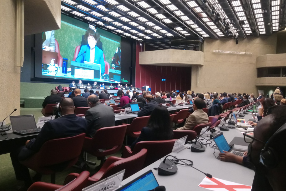 Fotografija dvorane in udeležencev srečanja v Ženevi