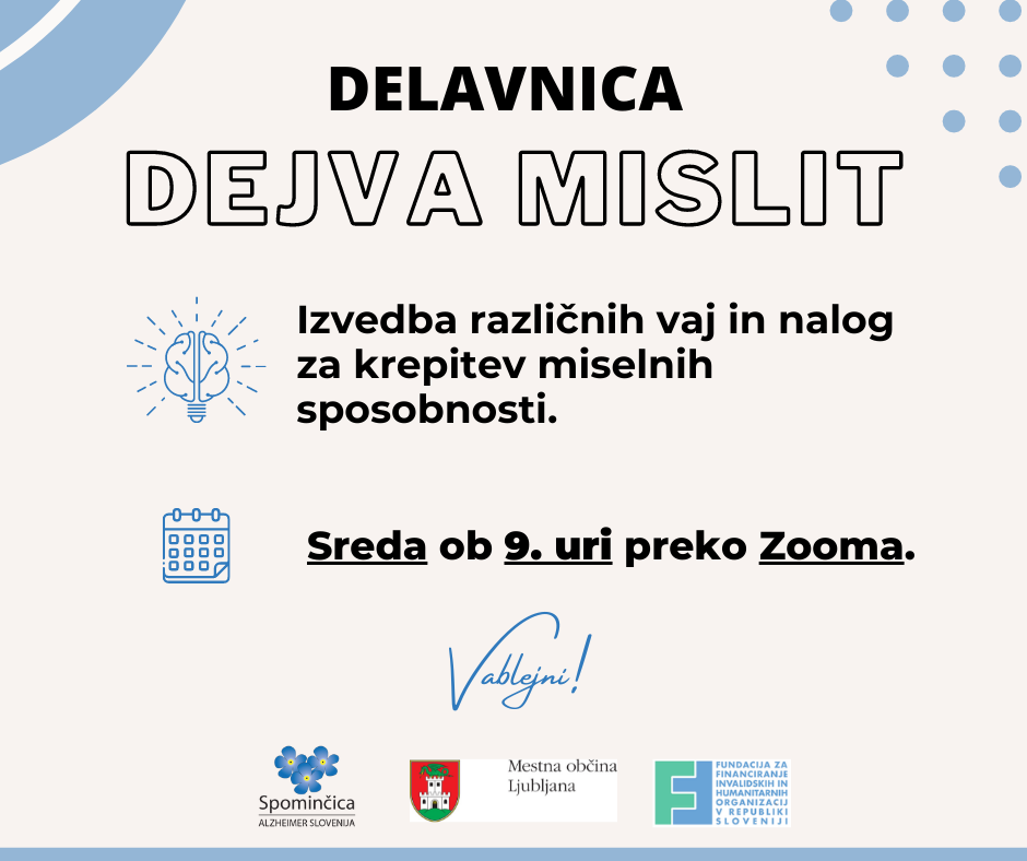 Pasica z vabilom na delavnico Dejva mislit