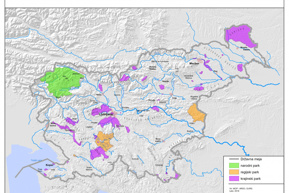 Območja parkov na zemljevidu Slovenije