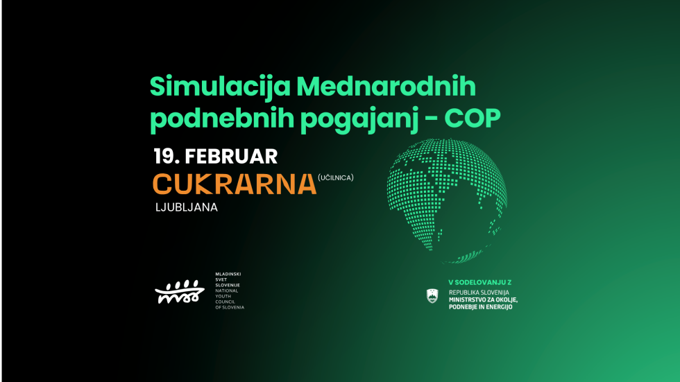 zelena grafika z napisom in sliko globusa
