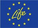 logotip - modra podlaga, 12 rumenih zvezd tvori krog, v krogu rumen napis life