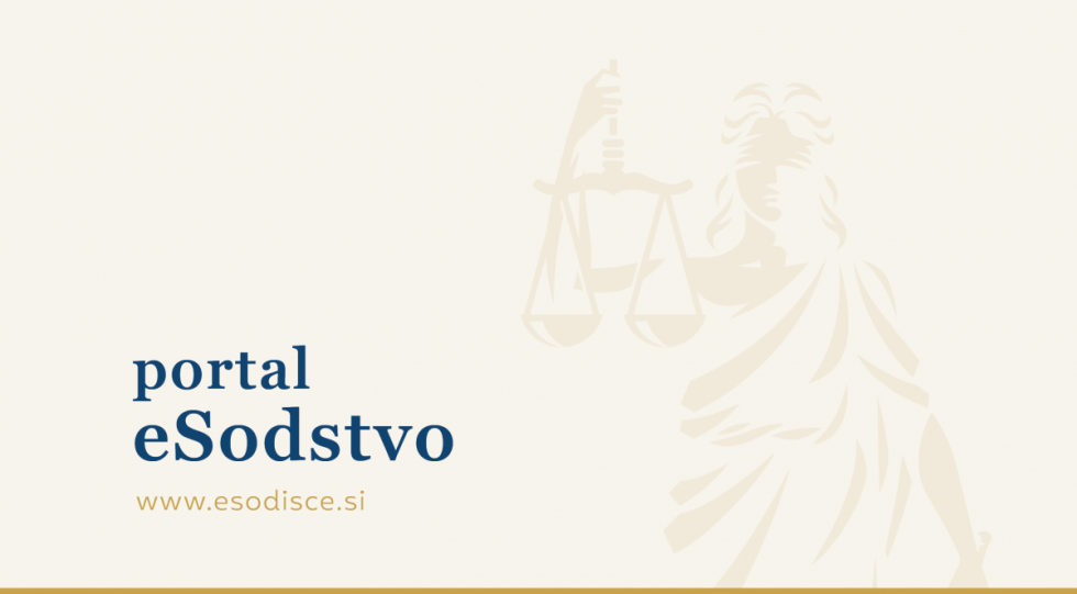 Grafika z napisom »portal eSodstvo« in stilizirano podobo boginje pravice s tehtnico.