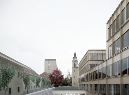 Vizualizacija objekta novega kampusa Vrazov trg z Medicinsko fakulteto Univerze v Ljubljani.