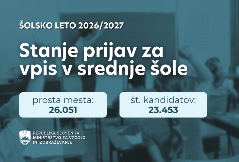 Informacija o stanju prijav za vpis v srednje šole za šolsko leto 2026/2027