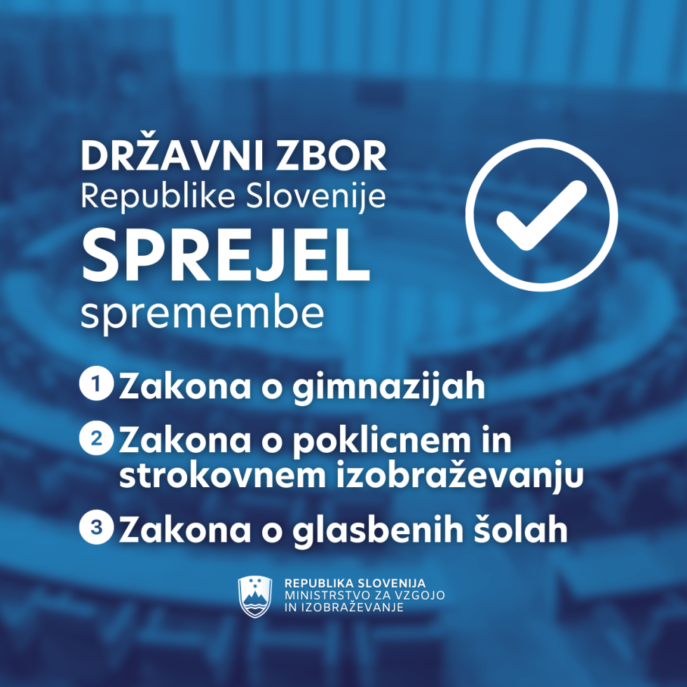 Infografika, Državni zbor je sprejel spremembe treh zakonov, in sicer Zakona o gimnazijah, Zakona o poklicnem in strokovnem izobraževanju ter Zakona o glasbenih šolah.