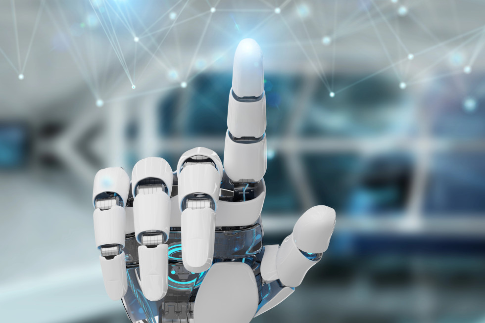 Bela robotska roka uporablja digitalno omrežno povezavo.