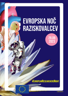 Plakat Evropska noč raziskovalcev, ki prikazuje astronavta.