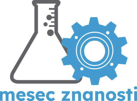 Logotip Meseca znanosti – stiliziran napis »Mesec znanosti« z grafičnim poudarkom, ki simbolizira povezovanje znanosti in družbe.