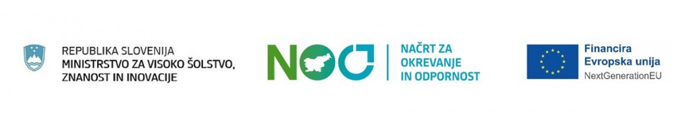 Logotipi: Ministrstvo za visoko šolstvo, znanost in inovacije, Načrt za okrevanje in odpornost, Evropska komisija NextGenerationEU